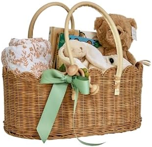 Mae Bird Rattan Diaper Caddy Organizer with Handles 1