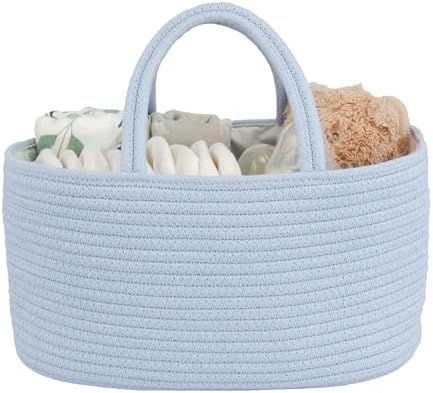 JUNBOLE Diaper Caddy Organizer with Cotton Rope and Removable Dividers