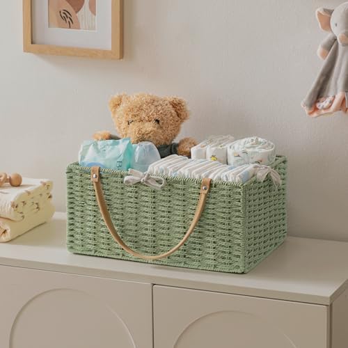 HBlife Green Baby Diaper Caddy with Paper Rope Storage