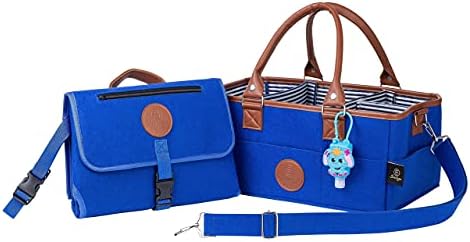 Baby Diaper Caddy Organizer Tote - Felt Leather Baby Blue