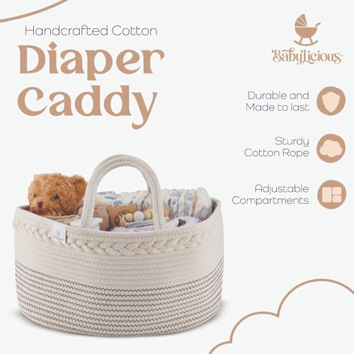 Babylicious Diaper Caddy Organizer with Cotton Rope - Large Newborn Storage