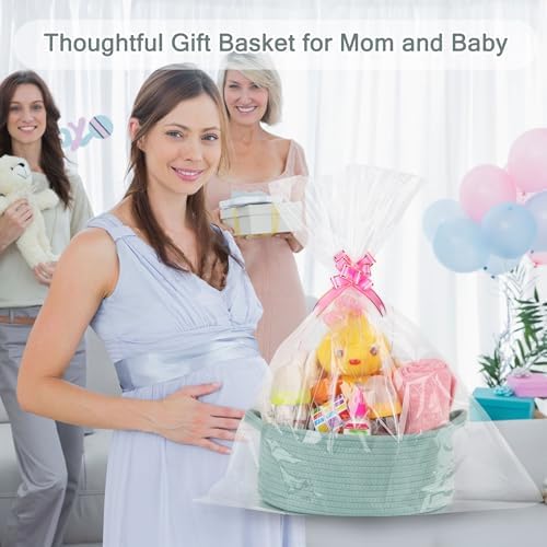 COMSE Large Diaper Caddy with Woven Basket and Gift Bag