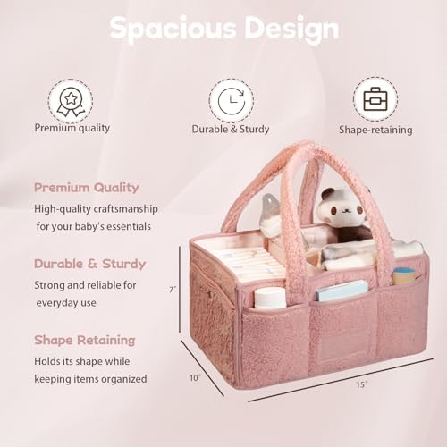 Luxury Little Diaper Caddy Organizer - Pink Cotton Rope Basket