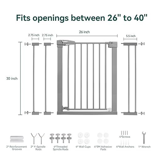 BABELIO 26-40 Inch Pressure Mount Baby Gate with Wall Protectors