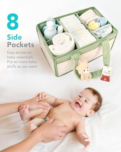 YOSING Diaper Caddy Organizer with 13 Pockets - Green and White