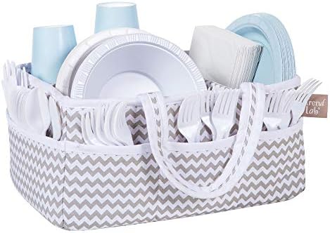 Dove Gray Chevron Storage Caddy Organizer - 12x6x8 inches