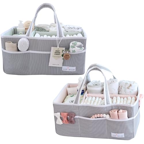 Lily Miles 2 Baby Diaper Caddy Organizers - Large Mint Blush 1