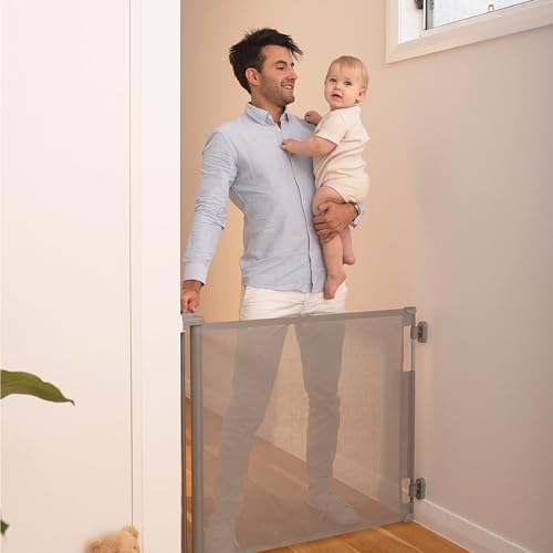Retractable Baby Gate with 3-Way Locking - Gray