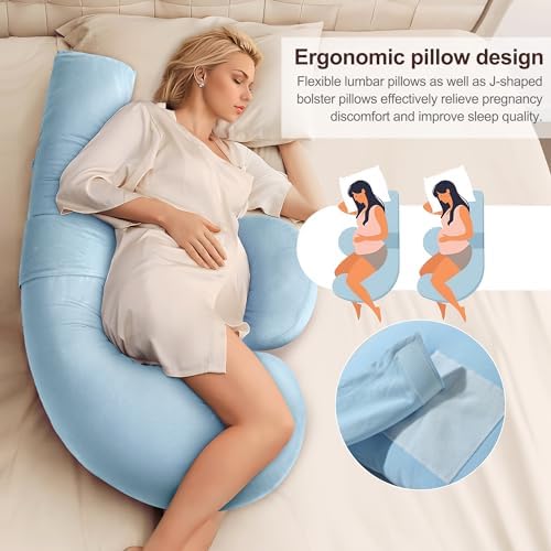 57 Inch J-Shaped Maternity Pillow with Removable Cover 1