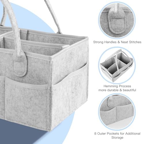 PHILORN Diaper Caddy Organizer with Handle Gray