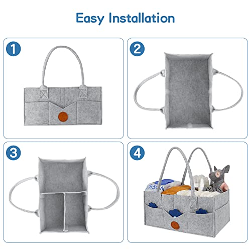 Maliton Diaper Caddy Organizer - Grey 15x9x7 Inch Felt Material 8 Pockets