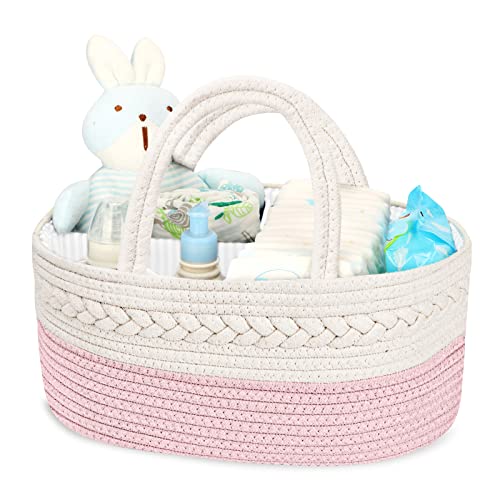 Maliton Diaper Caddy for Baby Girl - Cotton Rope Organizer