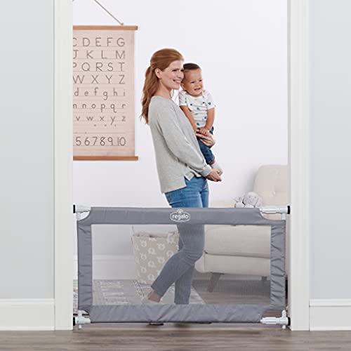 Regalo 50 Gray Expandable Mesh Gate with Rubber Bumpers