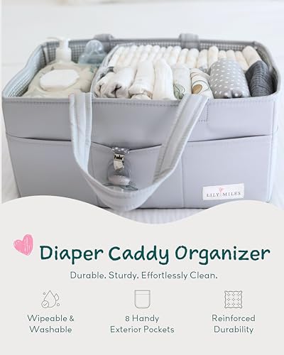 Lily Miles Diaper Caddy with 8 Pockets Wipeable Durable