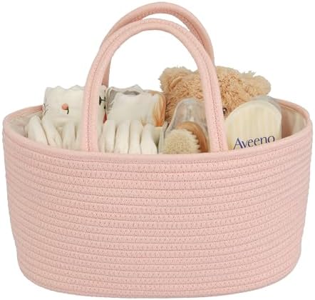 JUNBOLE Diaper Caddy Organizer Cotton Rope Portable Baby Basket
