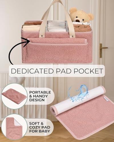 Toodly Baby Diaper Caddy with Changing Mat and Burp Cloth - Pink 1