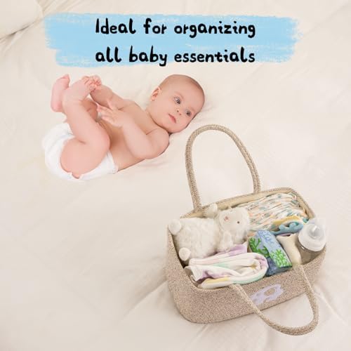 OIAHOMY Diaper Caddy Organizer - Brown Portable Baby Basket with Handles