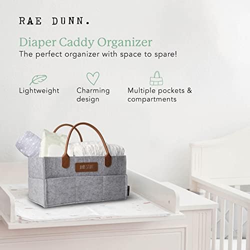 Rae Dunn Baby Diaper Caddy Organizer Grey Felt With Leather Handles