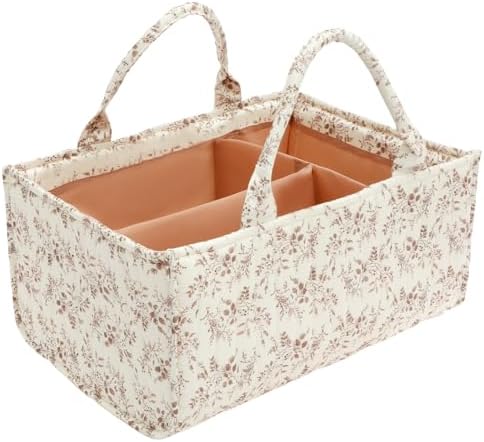 Floral Diaper Caddy Organizer with Handles and Dividers