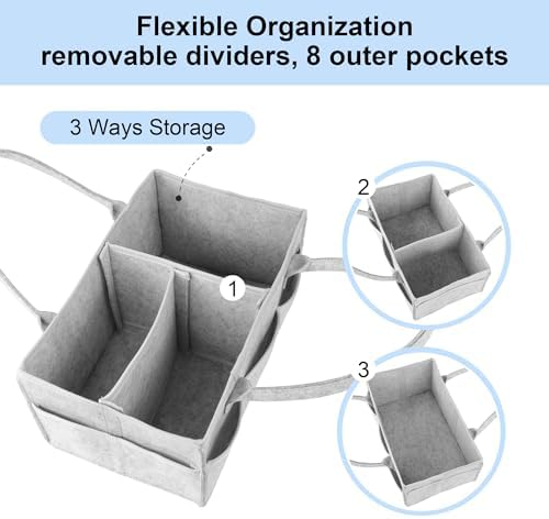 PHILORN Diaper Caddy Organizer with Handle Gray