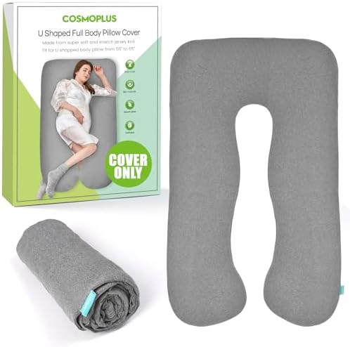 COSMOPLUS U Shaped Full Body Pillow Case for Maternity - Light Grey