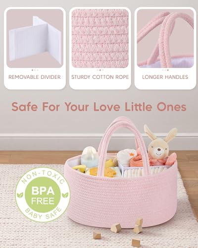 Maliton Baby Diaper Caddy Organizer with Cotton Rope Basket 1