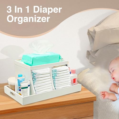Three Colors Diaper Organizer with Wood Accents