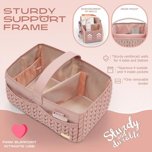 LUKJOJO Dusty Rose Diaper Caddy with Handle