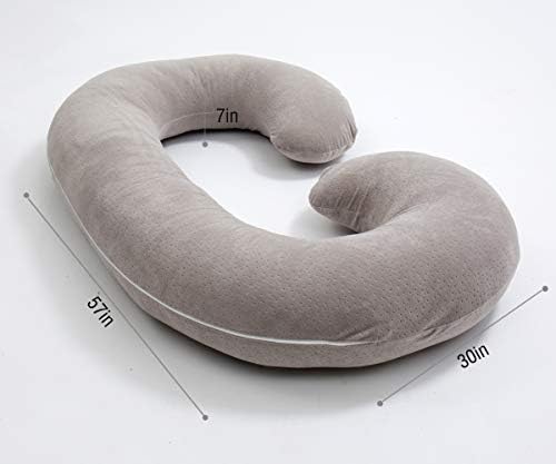 C Shaped Pregnancy Pillowcase - Breathable Velour Cover with Zipper Grey