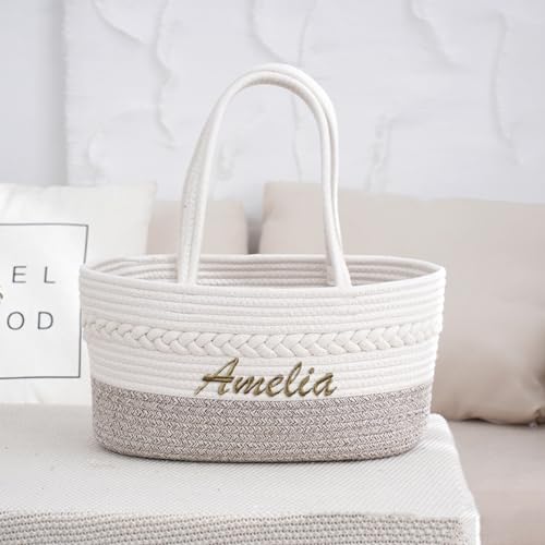 Custom Baby Name Basket with Cotton Rope Diaper Caddy 1
