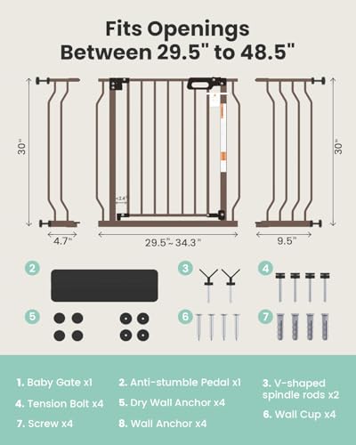 GROWNSY Baby Gate with Anti-Trip Pedal and V-Shaped Rods