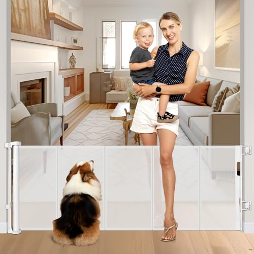 Stcockis 28 Inch Tall Retractable Dog Gate with Support Rods