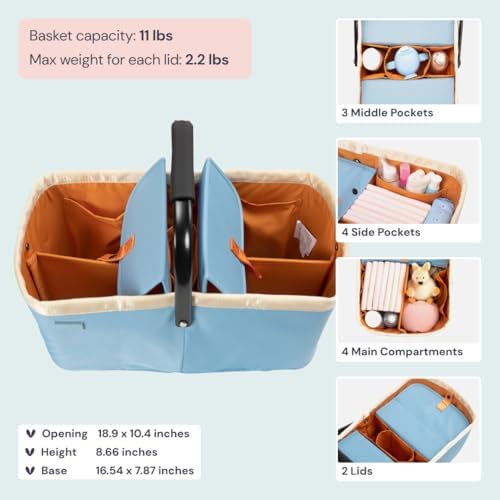 BabbleRoo Diaper Caddy - 23L Blue Organizing Basket