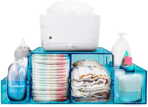 Nanyezh Acrylic Diaper Caddy 4 Compartment Organizer with Anti-slip Feet Blue