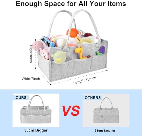 PHILORN Diaper Caddy Organizer with Handle Gray