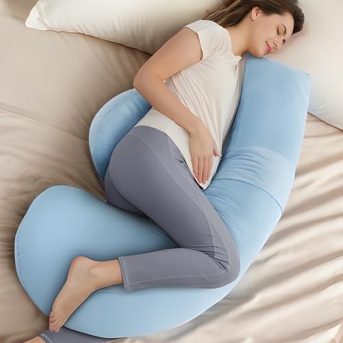 57 Inch J-Shaped Maternity Pillow with Removable Cover 1