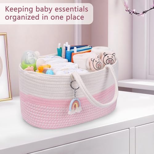 Skycase Cotton Rope Diaper Caddy Organizer Pink