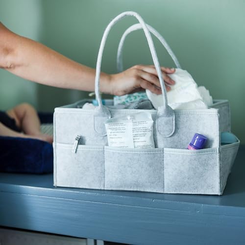 Acorn Baby Diaper Caddy Organizer - 15x9in Marble Gray Felt