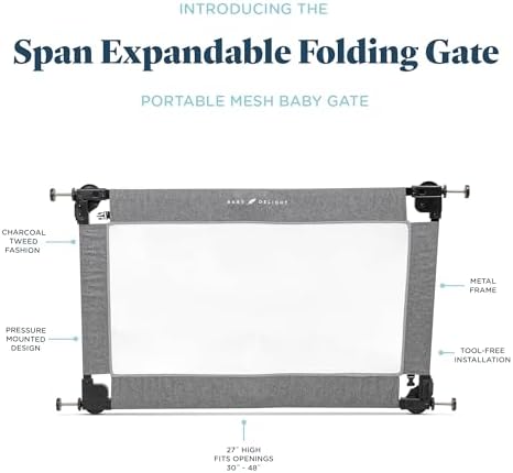 Baby Delight Portable Mesh Baby Gate - Charcoal Tweed