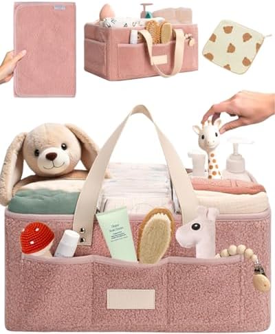 Toodly Baby Diaper Caddy with Changing Mat and Burp Cloth - Pink 1