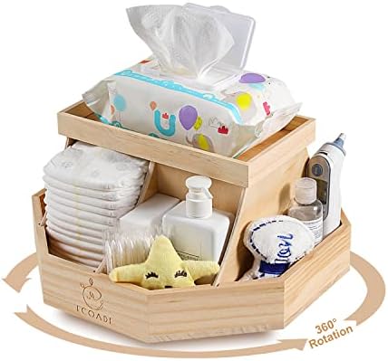 ECOADE Rotating Wooden Diaper Caddy with Dividers 1