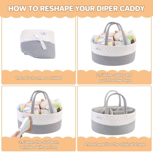 PHILORN Woven Diaper Caddy with Dividers