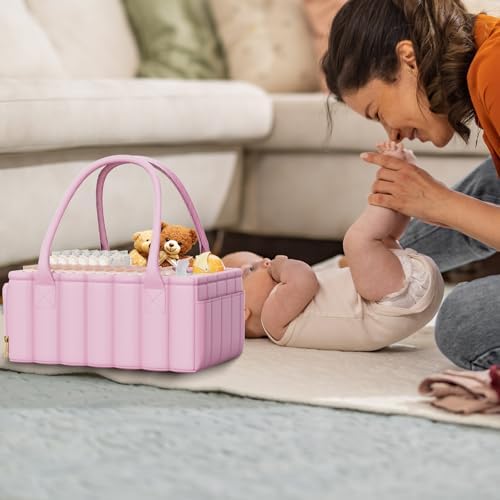 Clever Pink Baby Diaper Caddy Organizer Storage Basket