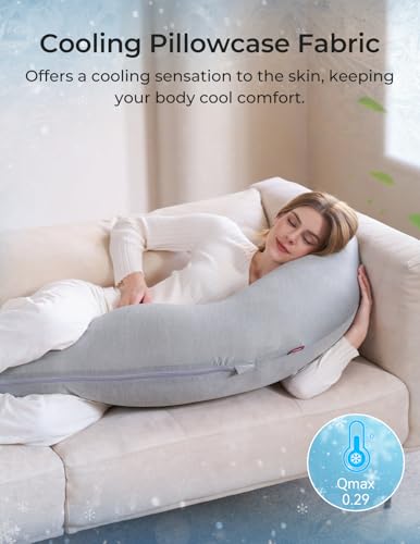 Momcozy J-Shaped Pregnancy Pillow with Cooling Cover