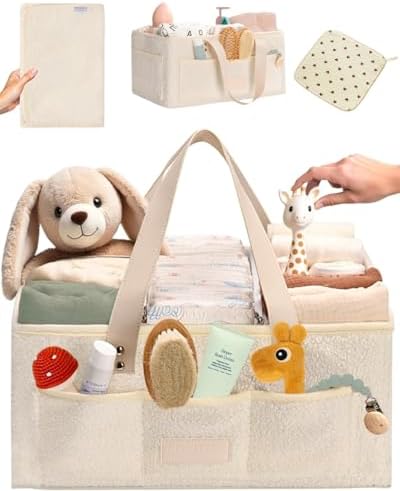 Toodly Baby Diaper Caddy Organizer with Changing Mat and Burp Cloth