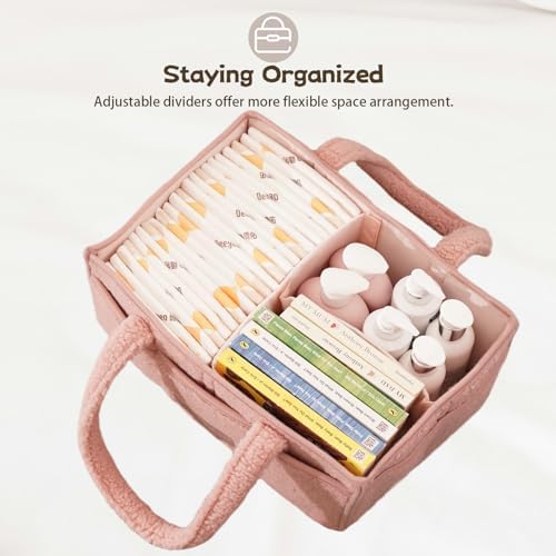 Luxury Little Diaper Caddy Organizer - Pink Cotton Rope Basket