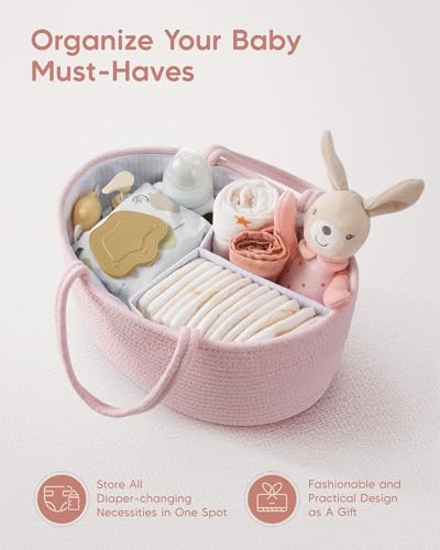 Maliton Baby Diaper Caddy Organizer with Cotton Rope Basket 1