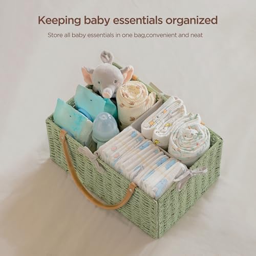 HBlife Green Baby Diaper Caddy with Paper Rope Storage