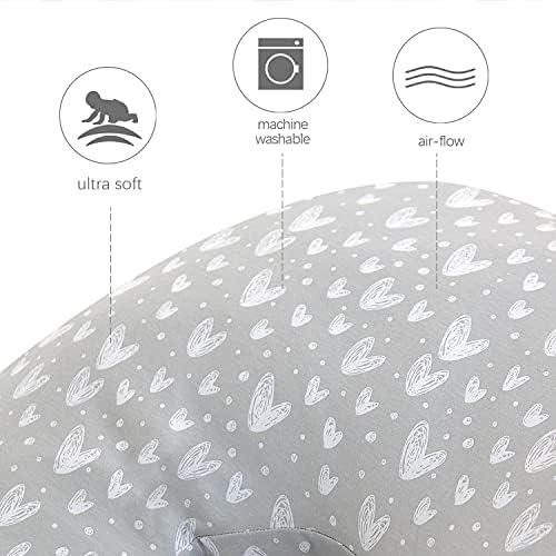 Biloban Pregnancy Pillow Cover U-Shaped Grey Hearts Print