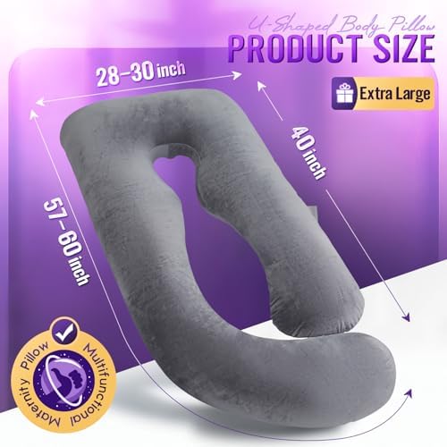 AMCATON U-Shaped Pregnancy Pillow with Velvet Cover